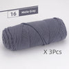 A skein of medium gray yarn is shown, labeled as size 16 Middle Gray, ready for knitting or crochet projects.