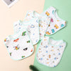 A set of three soft cotton baby bibs with adjustable closures featuring various cute animal and character patterns.