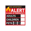 Fire Department alert sign with categories for adults, children, pets (dogs, cats, birds, other).