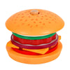 Holzspielzeug zum Stapeln mit bunten, geschichteten Lebensmitteln wie einem Hamburger.