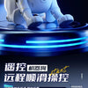 A white interactive smart robot dog is shown on a dark surface with blue light accents.