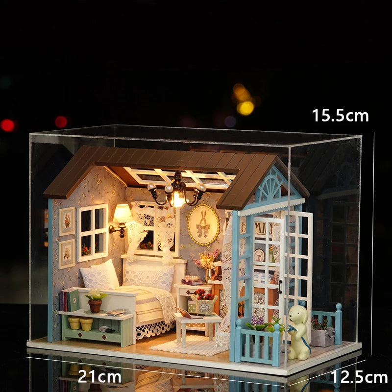 DIY Wooden Dollhouse Kit with Miniature Furniture – 3D Puzzle Craft Set
