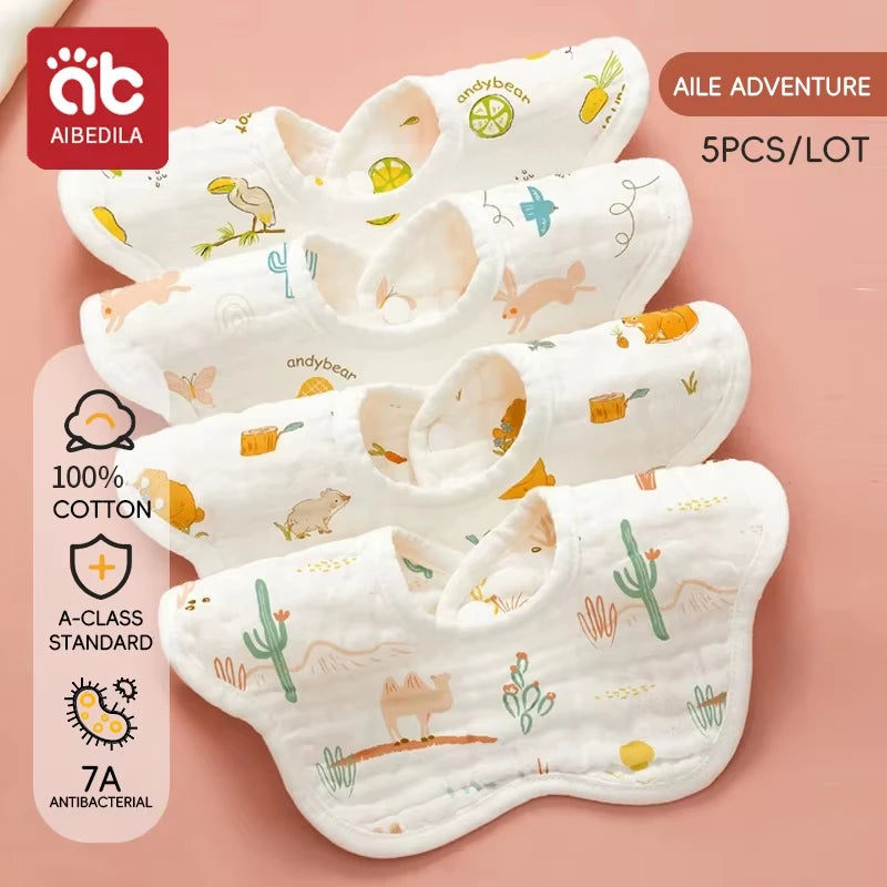 5-Pack Soft Cotton Muslin Bandana Bibs for Teething Babies