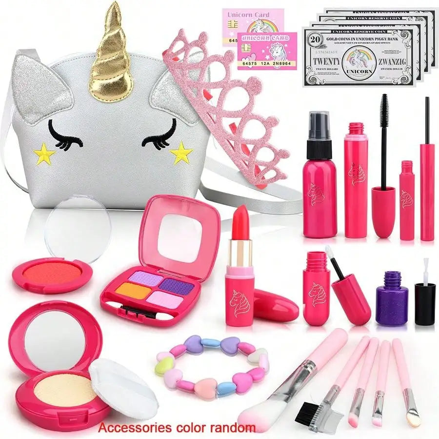 Pretend Play Makeup Kit for Kids with Princess Purse