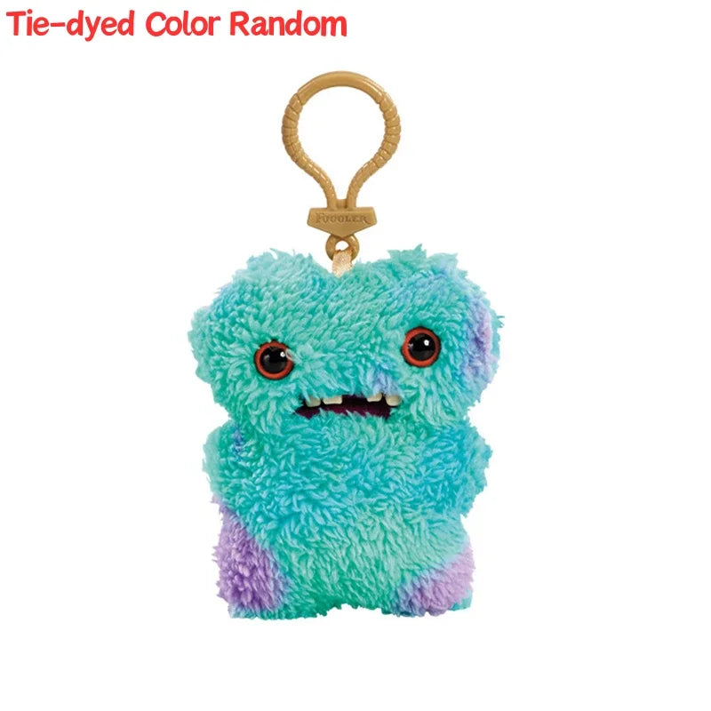 Tie-dyed color random Fuggler funny plush monster keychain with a quirky rabbit design