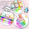 A set of colorful LED fidget keys or buttons with a clear housing and tactile surfaces.