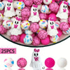 A set of 25 silicone beads in various pink and white colors shaped like ghosts for jewelry and crafting.