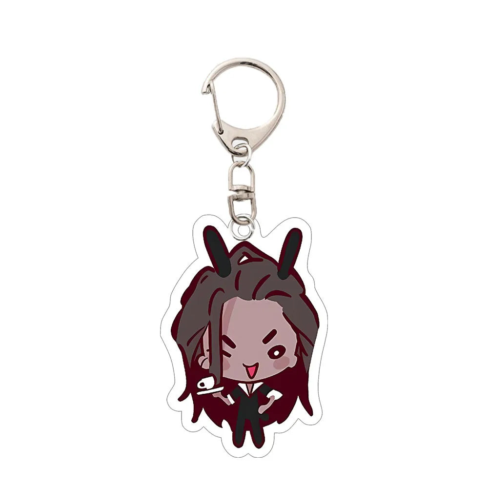 Acrylic keychain featuring an anime character with dark hair and horns.
