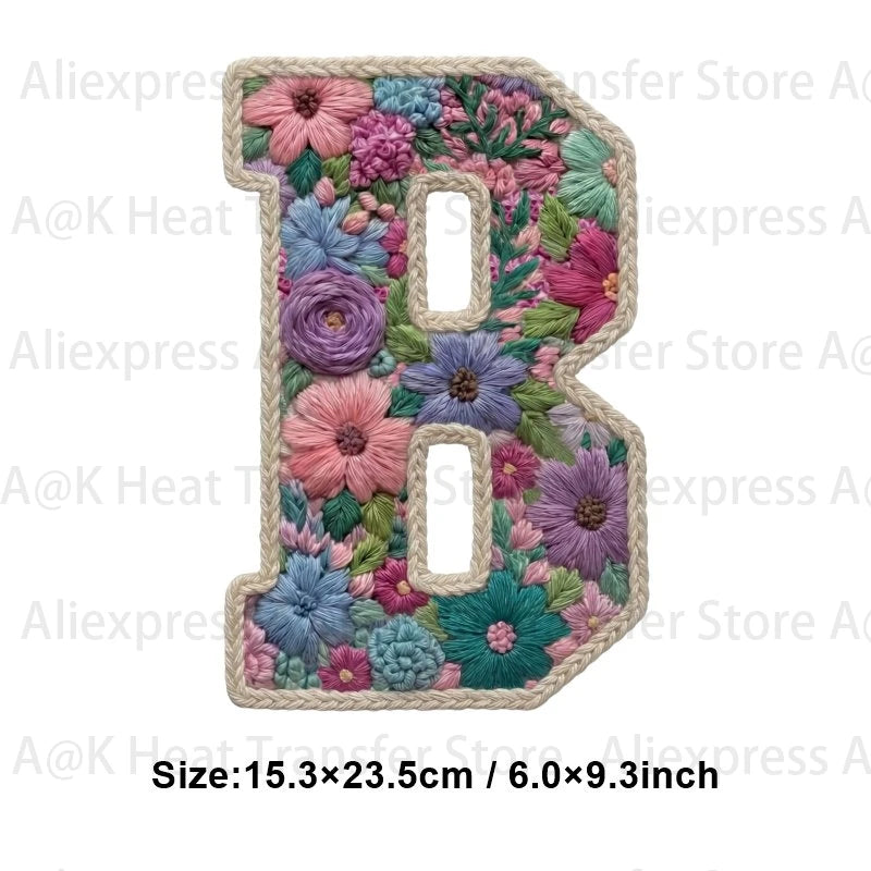 Floral letter B iron-on patch for DIY clothing and accessories