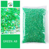 Bag of green AB-coated flat back resin rhinestones for crafts and DIY projects