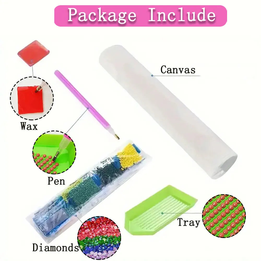 Diamond painting kit including canvas wax pen and tray for DIY craft