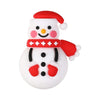 A white silicone bead shaped like a snowman wearing a red Santa hat and a red scarf.