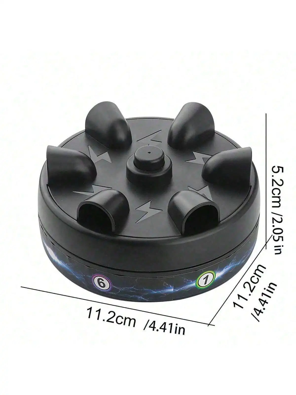 A black electric shock party game featuring six finger-like buttons for a roulette challenge.