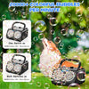 Automatic bubble machine with dual fans and LED lights creating colorful bubbles in a green outdoor setting.