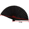 Elegant black folding hand fan with a bamboo frame shown in a fan shape.