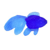 A small, bright blue and purple simulated goldfish bath toy.