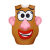 A brown, stylized face mask resembling a cartoon character with large eyes and a pink nose.