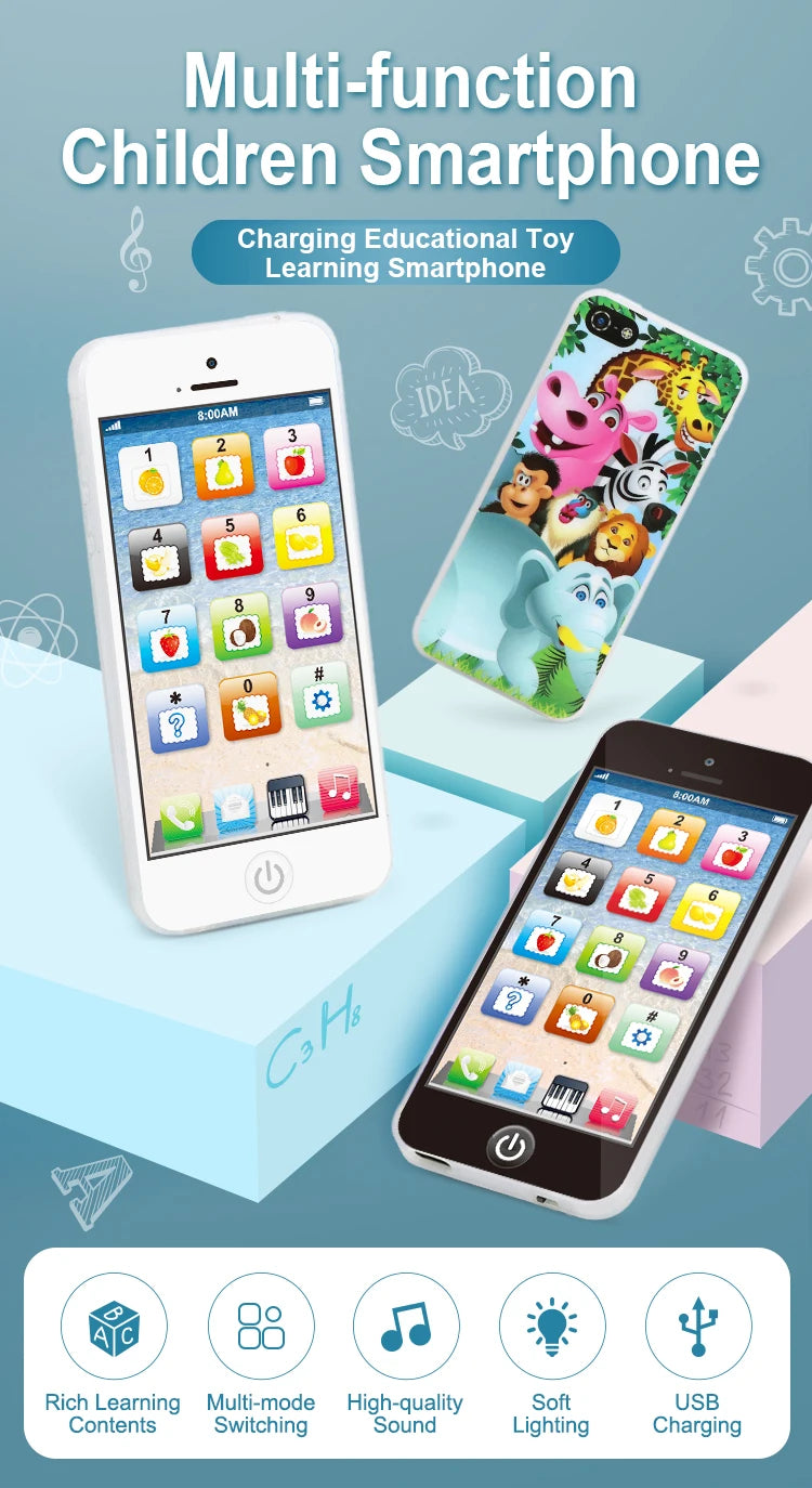 Kids' Interactive Learning Phone – Musical Toy with Lights & English Sounds
