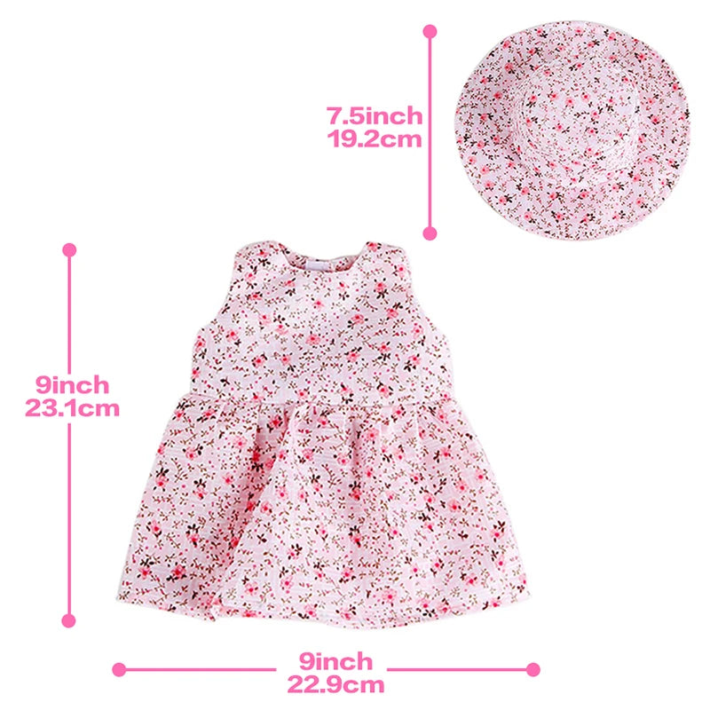 Floral Dress and Sun Hat Set for 16-18 Inch Dolls