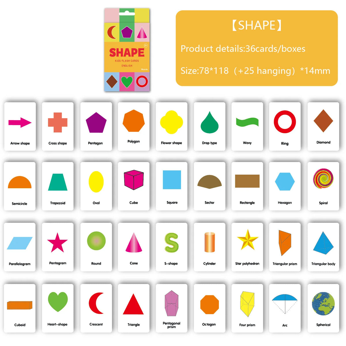 Animal Shape Color & Time Learning Flash Cards for Kids