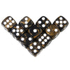A set of ten round corner acrylic dice in a multi-color marbled brown and white pattern.