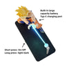 A yellow Son Goku figure with a blue light beam is displayed on a black LED night lamp desk decor.