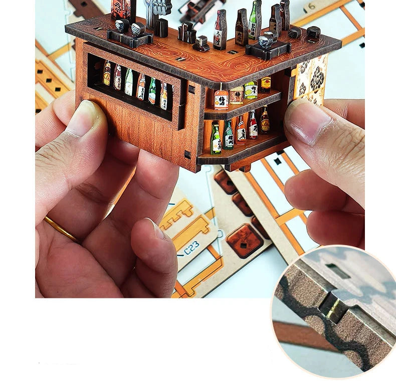 DIY Wooden Miniature Japanese Tavern Model Kit with LED Lighting