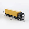 A yellow 1:50 scale diecast container truck with a pull-back action model.