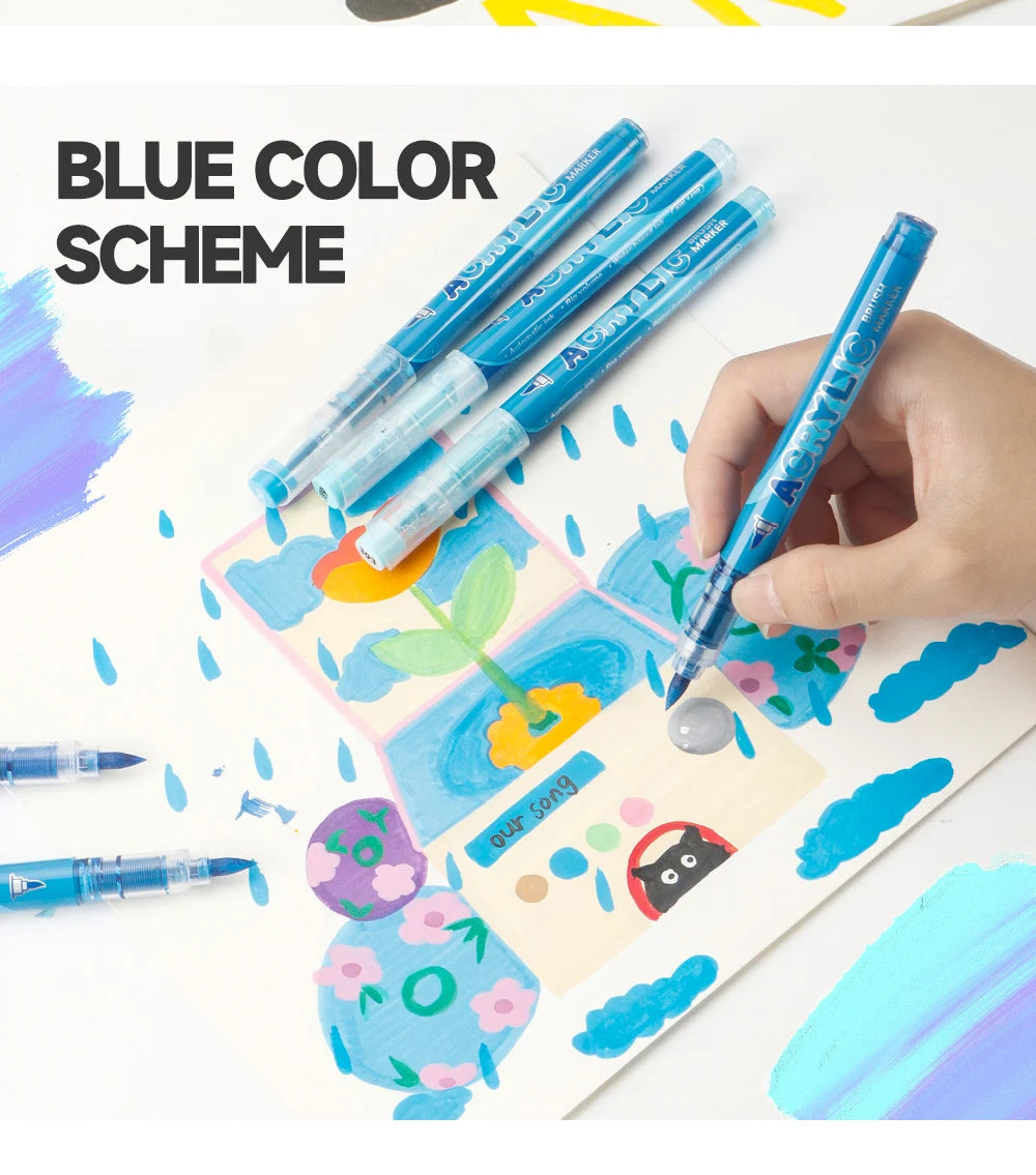 Acrylic Marker Set with Soft Brush Tips – 12 Colors