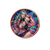 A fantasy witch with green hair and jewelry is depicted on a circular challenge coin design.
