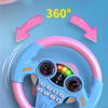 Volant d'apprentissage bleu et rose rotatif à 360 degrés pour enfants, vue rapprochée.
