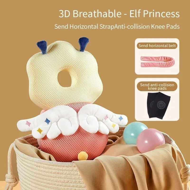 A 3D breathable elf princess knee pad and horizontal strap anti-collision knee pad set for baby