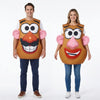 A man and woman wearing matching Mr. & Mrs. Potato Head couple costumes.