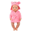 A pink cartoon pig bathrobe and nightgown set for a doll.