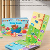 A stack of colorful, multi-dimensional perception enlightenment books and a loose busy book are displayed on a wooden table.