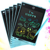 A stack of light blue LCD writing tablets with a green outline drawing 'I'm Happy' on the screen.