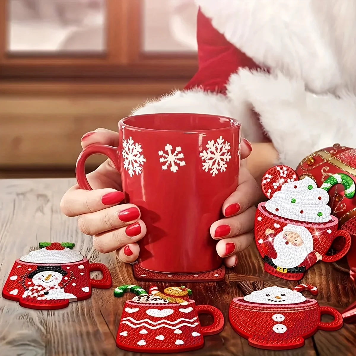 DIY Christmas Diamond-Painted Wooden Coasters (Set of 8)