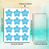 A sheet of blue star-shaped baby shower stickers with a 'Boy' design and corresponding measurements.
