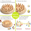 Instructions for playing a wooden memory match stick chess game showing how to place pieces and throw the dice