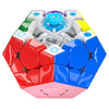 A colorful Megaminx V2 magnetic speed cube with various colored pieces and a central mechanism.