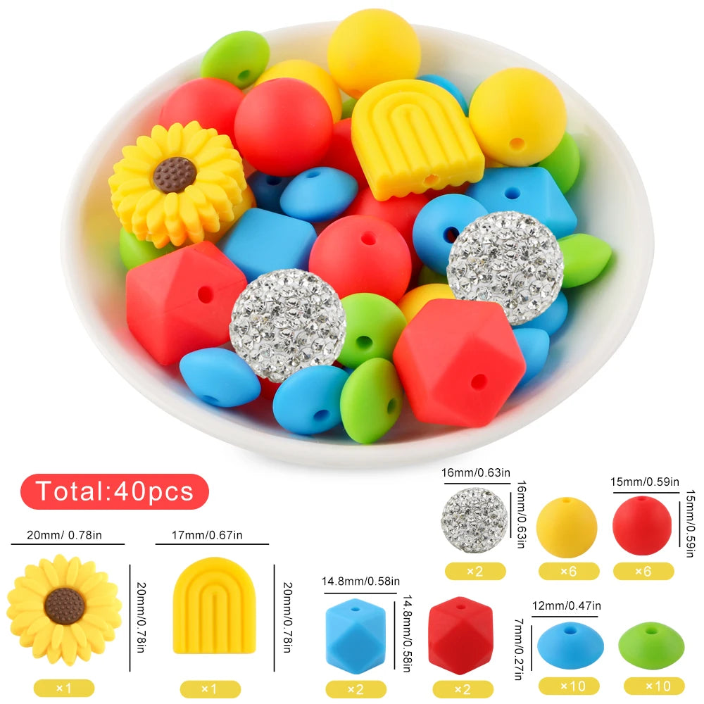 Silicone Focal Beads Set with Flower & Leaf Shapes for Jewelry Making