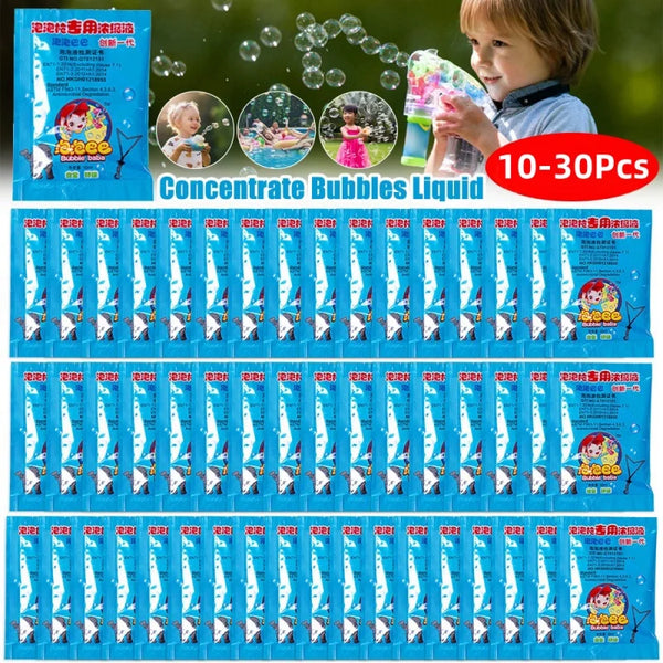 Nachfüllpackung mit 10 bis 30 konzentrierten Seifenblasen-Flüssigkeiten in blauer Verpackung für Seifenblasenmaschinen und -p