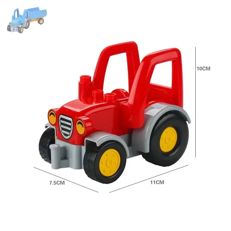 A red city traffic vehicle building block truck with large wheels and a raised cab.