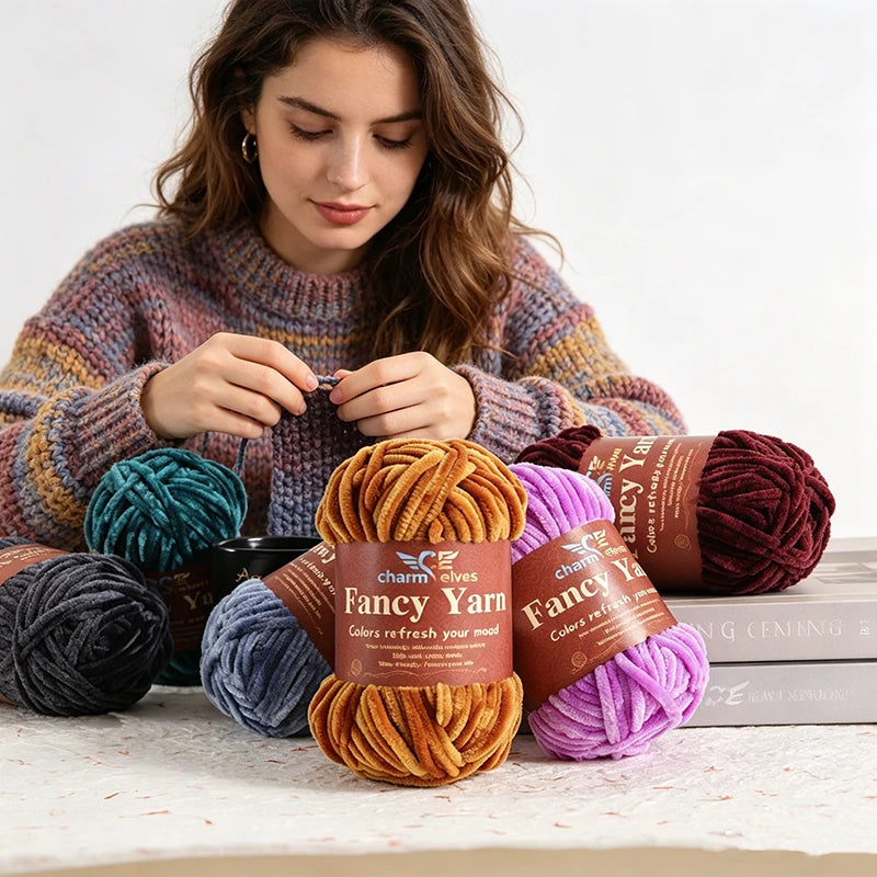 Chenille Velvet Yarn 2-Pack – Soft & Warm for Knitting and Crochet