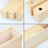 A wooden box and lid for a silicone rectangle soap mold, showing the natural wood grain and construction.