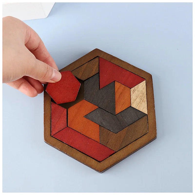 Hexagonal Wooden Puzzle — Interlocking Brain Teaser for Adults