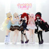 A collection of five articulated collectible figures featuring various hair colors and outfits.