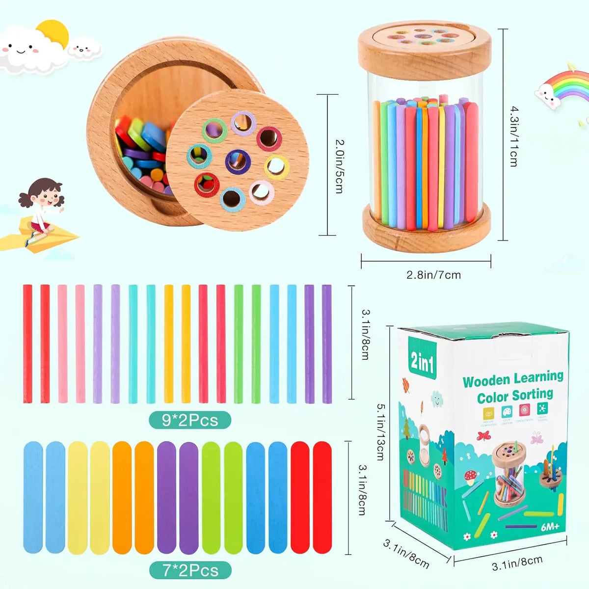Wooden Color Sorting Toy for Toddlers – Montessori Fine Motor Skills Game