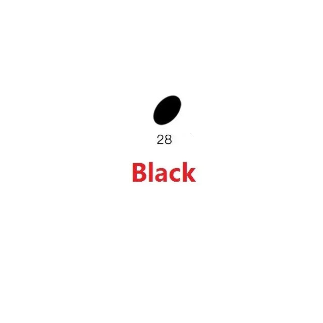 A black oval shape with the number 28 above the word Black.