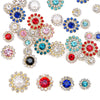 Assortment of crystal glass sunflower claw rhinestones in various colors including blue, pink, red, and clear accents